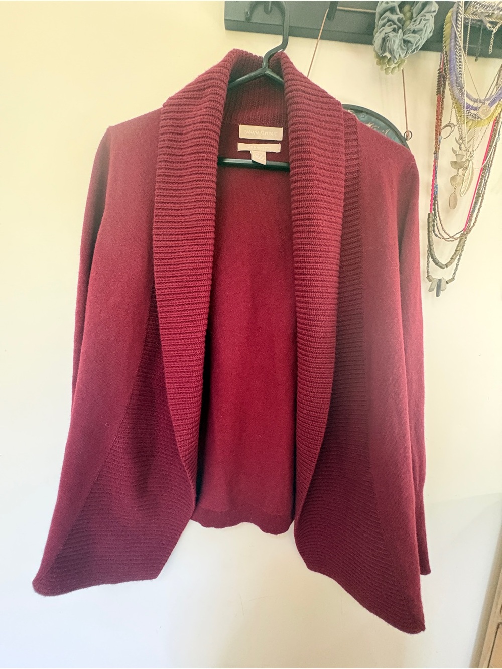Banana Republic Italian Wool Cashmere Shawl Cardigan Burgundy